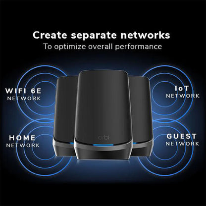 NETGEAR Orbi 960 Quad-Band WiFi 6E Mesh System - AXE11000 10.8Gbps - 3-Pack, Black (RBKE963B)