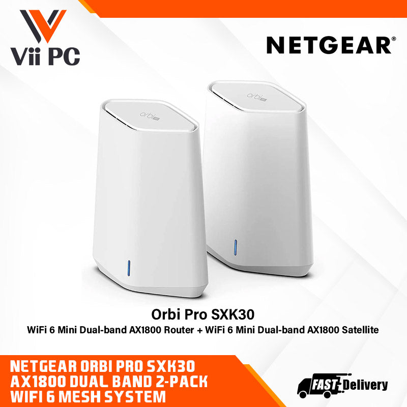 NETGEAR Orbi Pro SXK30 AX1800 Dual Band 2-Pack WiFi 6 Mesh System (1 Router & 1 Satellite) for Business/Home