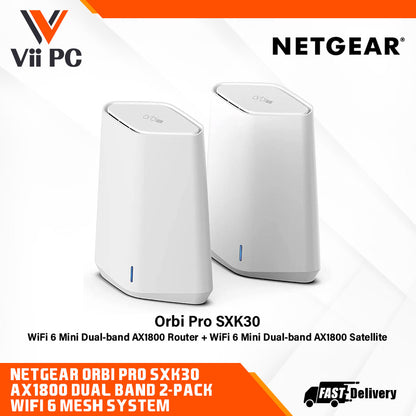 NETGEAR Orbi Pro SXK30 AX1800 Dual Band 2-Pack WiFi 6 Mesh System (1 Router & 1 Satellite) for Business/Home