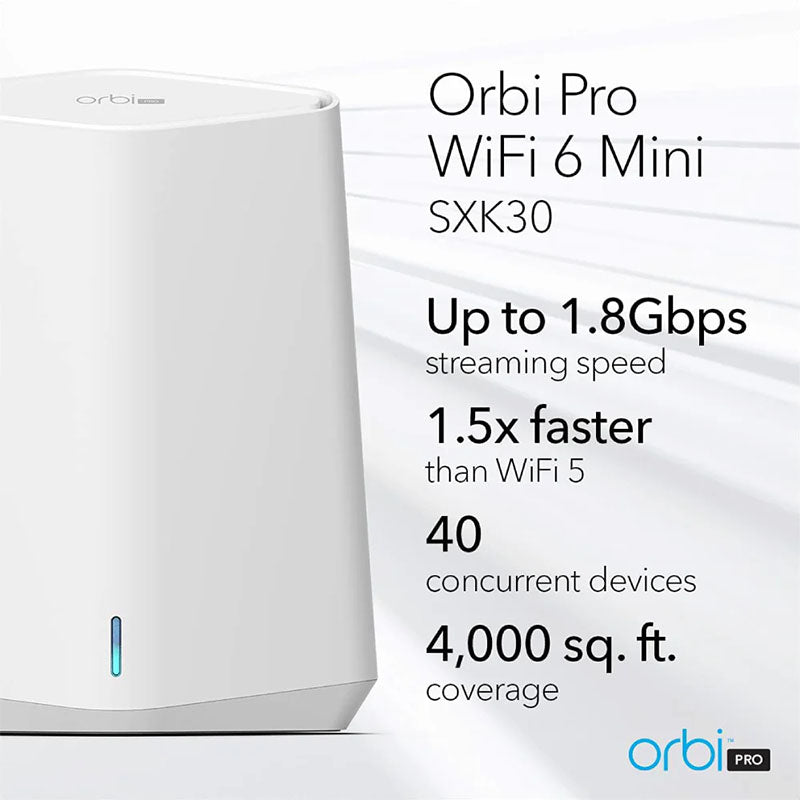 NETGEAR Orbi Pro SXK30 AX1800 Dual Band 2-Pack WiFi 6 Mesh System (1 Router & 1 Satellite) for Business/Home