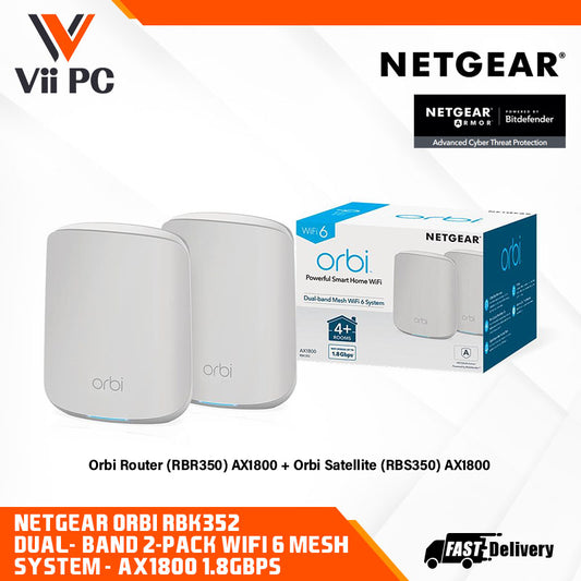 NETGEAR Orbi RBK352 Dual-Band 2-Pack WiFi 6 Mesh System - AX1800 1.8Gbps WiFi Mesh System (1 Router & 1 Satellite)