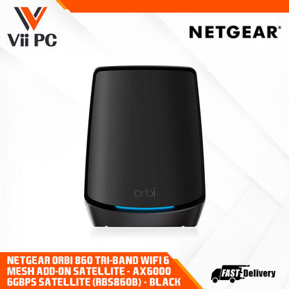 NETGEAR Orbi 860 Tri-Band WiFi 6 Mesh Add-on Satellite - AX6000 6Gbps Satellite (RBS860B) Only - Black