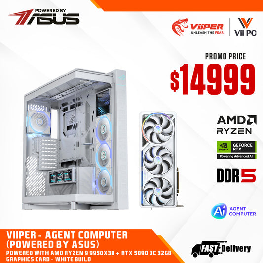 ViiPER - Agent Computer (Powered by ASUS) AMD RYZEN 9 9950X3D + ASUS ROG STRIX X870-A GAMING WIFI + ASUS ROG ASTRAL RTX 5090 OC 32GB (WHITE BUILD)