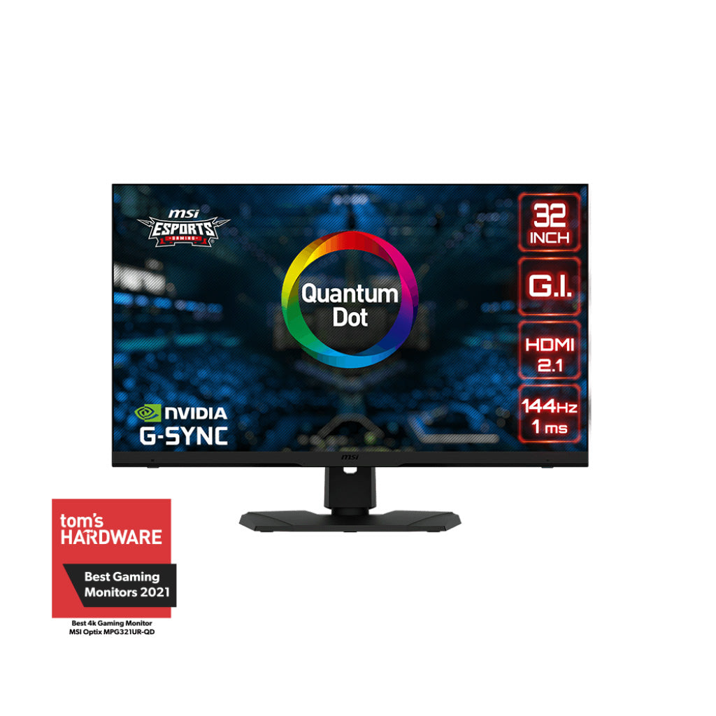 MSI Optix MPG321UR-QD Gaming Monitor - 32" 3840 x 2160 (UHD), 4K 144Hz, 1ms(MPRT), IPS, DisplayPort HDMI 2.1, NVIDIA G-Sync Compatible, Quantum Dot, HDR 600, KVM 3.0