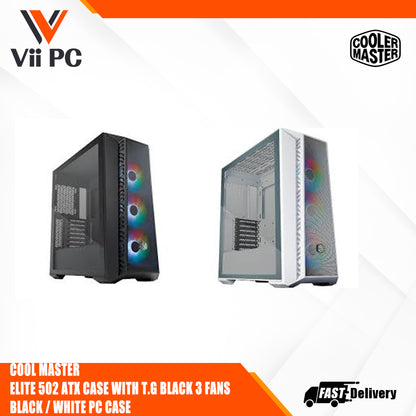 COOL MASTER  ELITE 502 ATX CASE WITH T.G BLACK 3 FANS BLACK / WHITE PC CASE