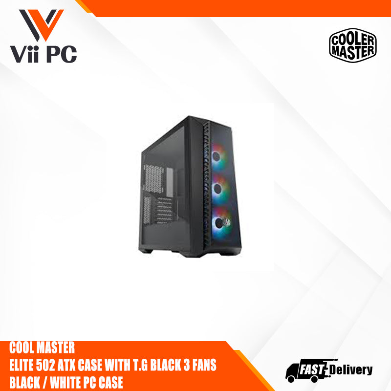 COOL MASTER  ELITE 502 ATX CASE WITH T.G BLACK 3 FANS BLACK / WHITE PC CASE