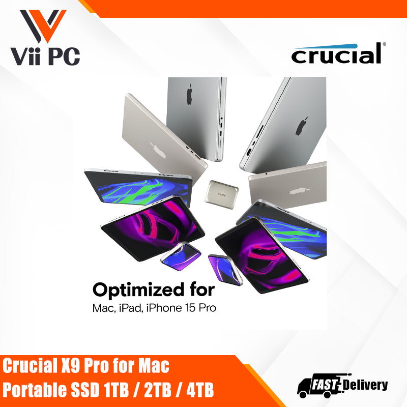 Crucial X9 Pro Portable SSD (1TB / 2TB / 4TB) - Compatible with Windows, Mac, Android, iPhone 15 Ready, iPad, PC, and Linux