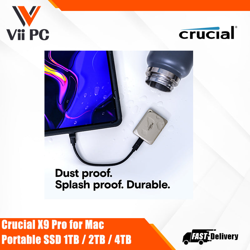 Crucial X9 Pro Portable SSD (1TB / 2TB / 4TB) - Compatible with Windows, Mac, Android, iPhone 15 Ready, iPad, PC, and Linux