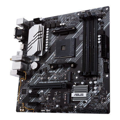 ASUS PRIME B550M-A WiFi II DDR4 AMD B550 (Ryzen AM4) micro ATX motherboard with dual M.2, PCIe 4.0, Intel® WiFi 6, 1 Gb Ethernet, HDMI/D-Sub/DVI, SATA 6 Gbps, USB 3.2 Gen 2 Type-A, and Aura Sync RGB headers support