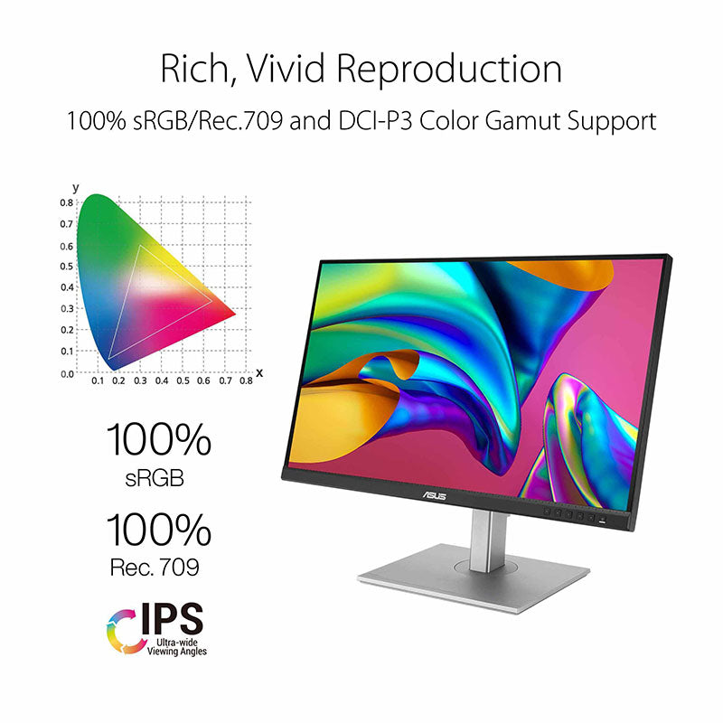 ASUS ProArt Display PA278CV Professional Monitor - 27" IPS, WQHD (2560x1440), 100% sRGB, 100% Rec. 709, Color Accuracy ΔE<2, Calman Verified, USB-C, DisplayPort Daisy-chaining, ProArt Preset, ProArt Palette