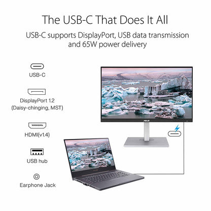 ASUS ProArt Display PA278CV Professional Monitor - 27" IPS, WQHD (2560x1440), 100% sRGB, 100% Rec. 709, Color Accuracy ΔE<2, Calman Verified, USB-C, DisplayPort Daisy-chaining, ProArt Preset, ProArt Palette