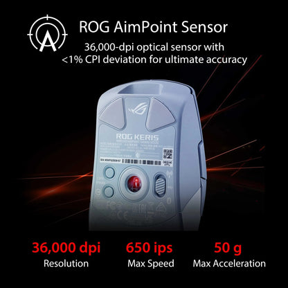 ASUS ROG Keris Wireless AimPoint Gaming Mouse - 75 g, ROG AimPoint Pro 36,000 DPI, Swappable Switches, Tri-mode Connectivity