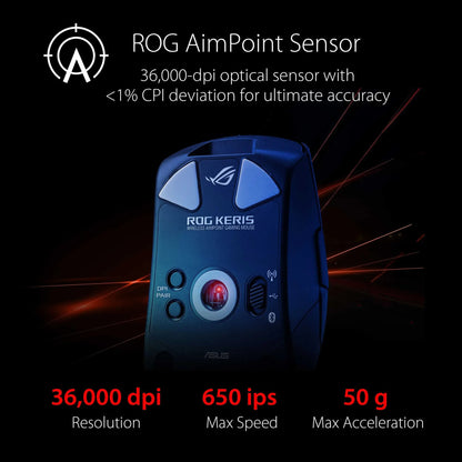 ASUS ROG Keris Wireless AimPoint Gaming Mouse - 75 g, ROG AimPoint Pro 36,000 DPI, Swappable Switches, Tri-mode Connectivity