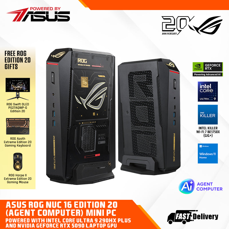 ASUS ROG NUC 16 Edition 20 (Agent Computer) Mini PC. Powered with Intel Core Ultra 9 290HX Plus and NVIDIA GeForce RTX 5090 Laptop GPU (FREE ROG Edition 20 gifts)