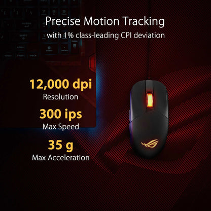 ASUS ROG Strix Impact III Wired Gaming Mouse - 12000 DPI, 59 g, AURA Sync, Swappable Mechanical Switches