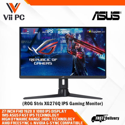 ASUS ROG Strix XG276Q Gaming Monitor - 27" FHD (1920 x 1080), IPS, 170Hz (Above 144Hz), 1ms GTG, Extreme Low Motion Blur, G-Sync compatible, FreeSync Premium, DisplayHDR™ 400, Tripod socket