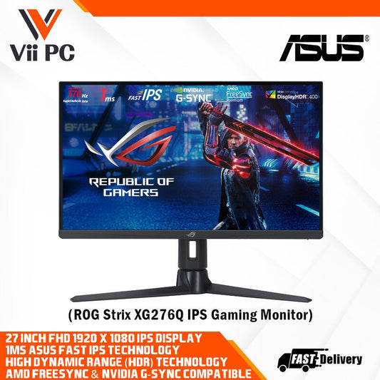 ASUS ROG Strix XG276Q Gaming Monitor - 27" FHD (1920 x 1080), IPS, 170Hz (Above 144Hz), 1ms GTG, Extreme Low Motion Blur, G-Sync compatible, FreeSync Premium, DisplayHDR™ 400, Tripod socket