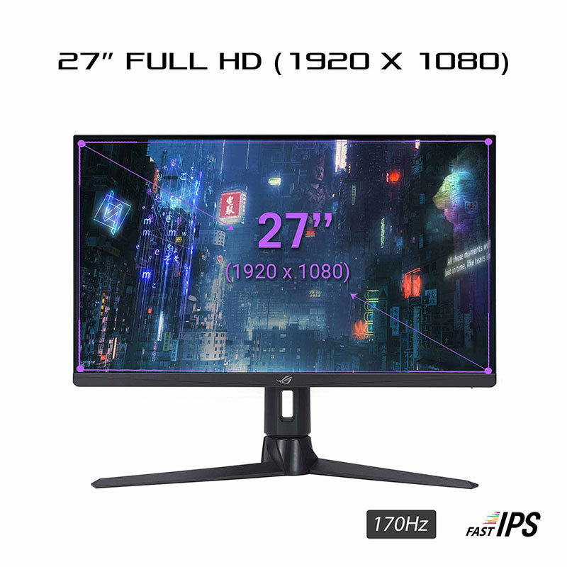 ASUS ROG Strix XG276Q Gaming Monitor - 27" FHD (1920 x 1080), IPS, 170Hz (Above 144Hz), 1ms GTG, Extreme Low Motion Blur, G-Sync compatible, FreeSync Premium, DisplayHDR™ 400, Tripod socket