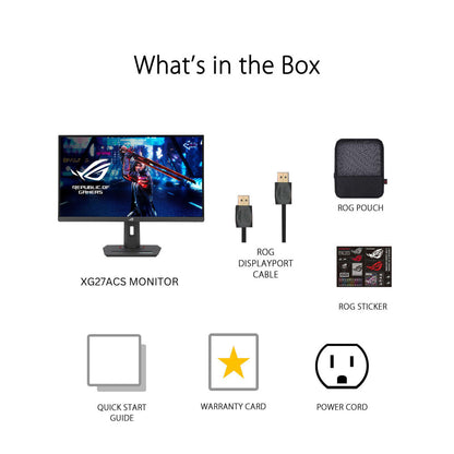 ASUS ROG Strix XG27ACS 27" USB Type-C Gaming Monitor - WQHD (2560x1440), 180Hz (Above 144Hz), 1ms(GTG), Fast IPS, ELMB-SYNC, ADAPTIVE-SYNC, USB Type-C, G-SYNC, DisplayWidget Center, Tripod Socket, HDR