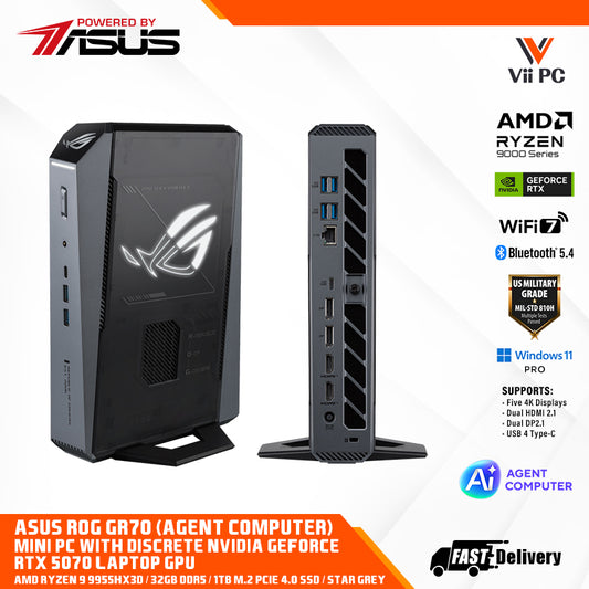 ASUS ROG GR70 Mini PC (Agent Computer) AMD Ryzen 9 9955HX3D CPU with 32GB DDR5 RAM and Discrete-NVIDIA GeForce RTX 5070 Laptop GPU (3-Year Warranty by ASUS)