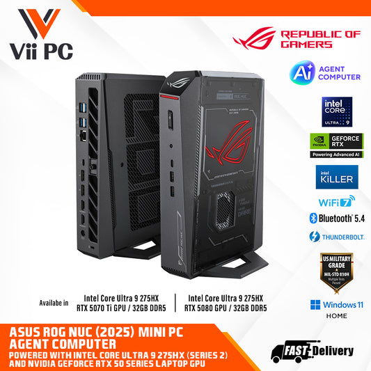 ASUS ROG NUC (2025) (AGENT COMPUTER) Intel Core Ultra 9 Processors, Nvidia GeForce RTX 5080 / RTX 5070Ti, 1TB SSD, 32GB RAM, Windows 11 Home - Silent cooling, Compact Gaming PC