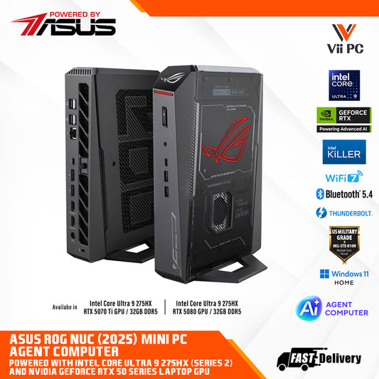 ASUS ROG NUC (2025)(Agent Computer) Intel Core Ultra 9 Processors/ Nvidia GeForce RTX 5080 / RTX 5070Ti / 1TB SSD / 32GB RAM / Windows 11 Home - Silent cooling, Compact Gaming PC