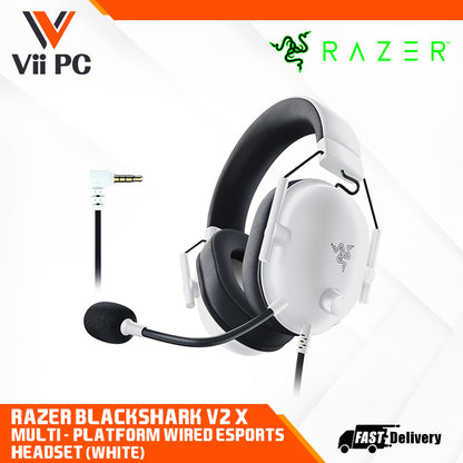 RAZER BlackShark V2 X - Multi-platform Wired Esports Headset, 3.5mm Jack (Black/White/Quartz) - FRML Packaging