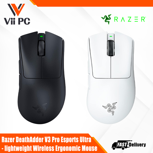Razer DeathAdder V3 Pro - Ultra-lightweight Ergonomic Wireless Esports Gaming Mouse for Pro Esports - Classic Base/1000Hz (Black/White)