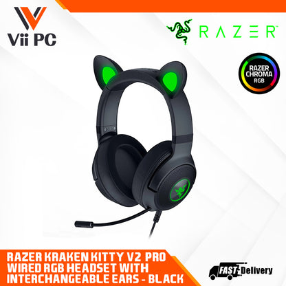 RAZER Kraken Kitty V2 Pro - Wired RGB Headset with Interchangeable Ears (Black/Quartz) - FRML Packaging
