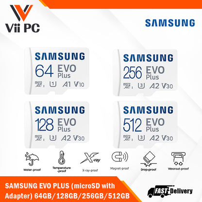 SAMSUNG EVO PLUS microSDXC Memory Card with Adapter 64GB/128GB/256GB/512GB Card up to 130MB/s Read, compatible to UHS-I