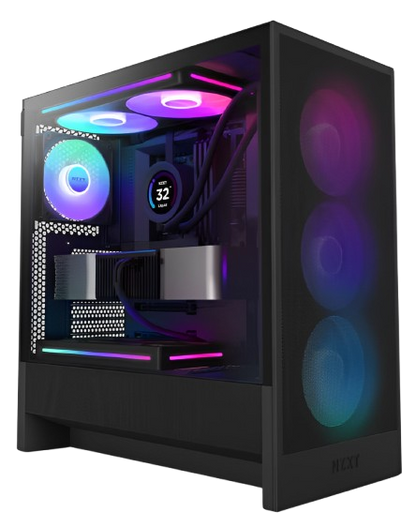 NZXT H5 FLOW (2 F120Q fans) / H5 FLOW RGB (1 F120Q + 1 F360 RGB Core fans) - Compact ATX Mid-Tower Airflow Case (Black/White)