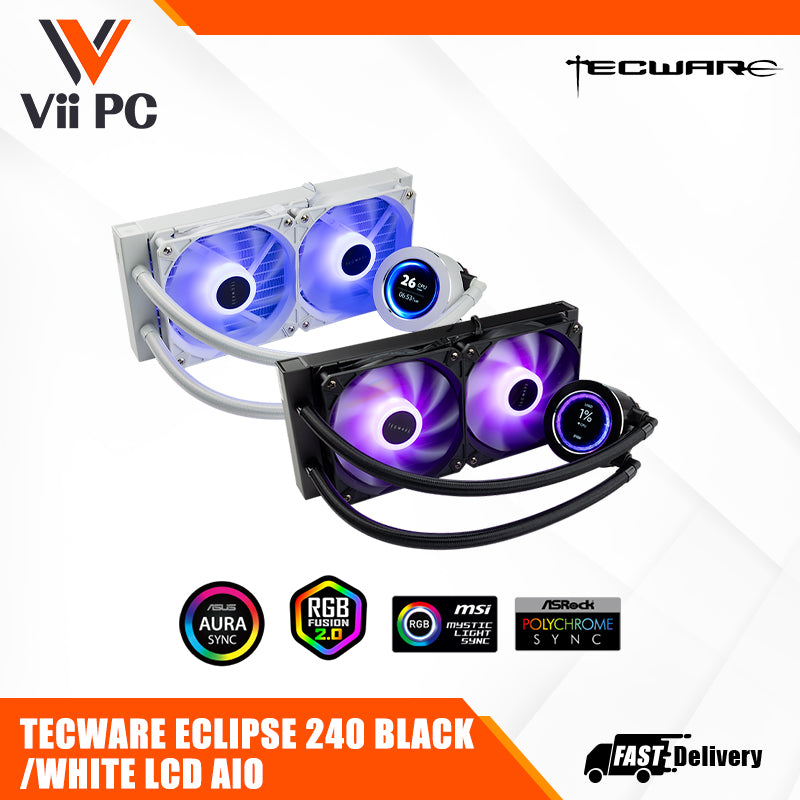 TECWARE ECLIPSE 240 LCD AIO Liquid CPU Cooler (Black/White)