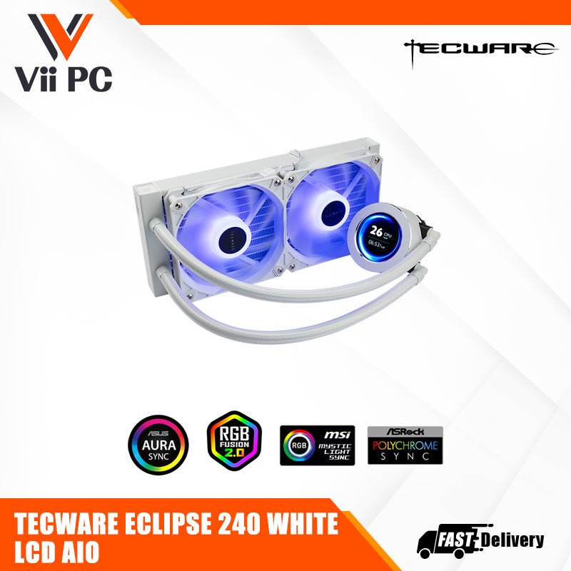 TECWARE ECLIPSE 240 LCD AIO Liquid CPU Cooler (Black/White)