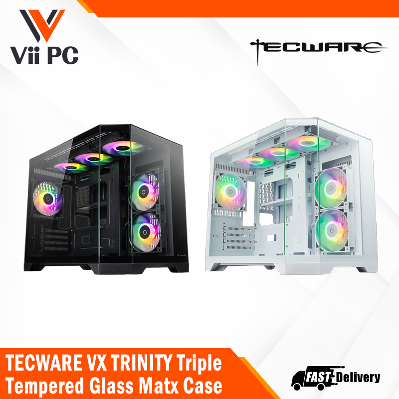 TECWARE VX TRINITY M Triple Tempered Glass mATX Case with 6 Omni Link ARGB Fans - Black/White