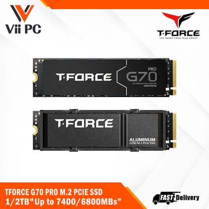 TEAMGROUP T-FORCE G70 PRO M.2 PCIe SSD (1TB / 2TB) - Up to 7400/6800MBs, 1300/1480TBW, M.2 2280 Gaming SSD