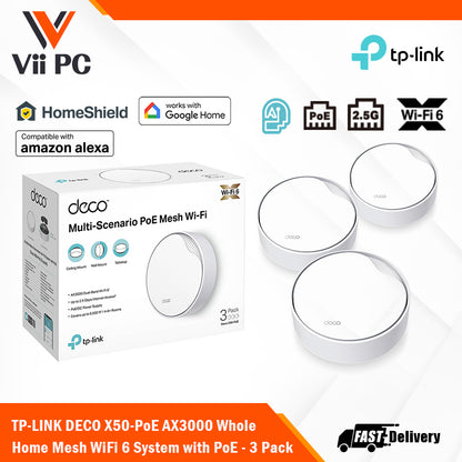 TP-LINK DECO X50-PoE AX3000 Whole Home Mesh WiFi 6 System with PoE - 3 Pack
