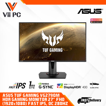 ASUS TUF Gaming VG279QM HDR Gaming Monitor - 27" FHD (1920x1080), Fast IPS, Overclockable 280Hz (Above 240Hz, 144Hz), 1ms (GTG), ELMB SYNC, G-SYNC Compatible, DisplayHDR™ 400