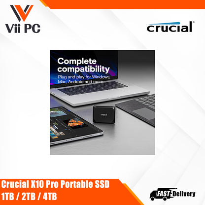 Crucial X10 Pro Portable SSD (1TB / 2TB / 4TB) - USB 3.2 Gen-2 2x2 (20Gb/s)