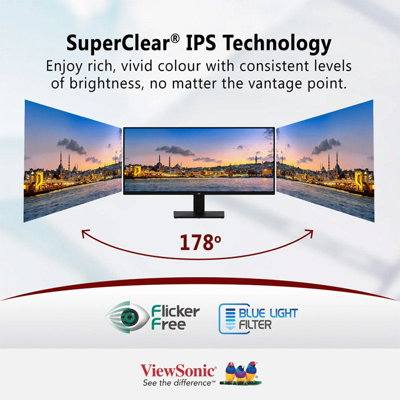ViewSonic VA2932-MHD 29" WFHD IPS Monitor with Frameless Design, 75Hz Refresh rate, Flicker-Free & Blue Light Filter, for Home and Office Use
