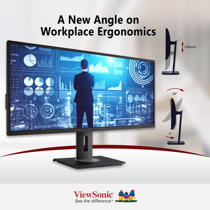 ViewSonic VG3456 34" 21:9 UltraWide WQHD 1440p Monitor with Ergonomics Design, USB Type C Docking, Built-In Gigabit Ethernet for Home and Office