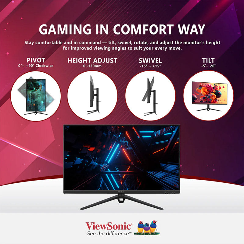 ViewSonic VX2428J 24” FHD, 0.5ms, 180Hz,Fast IPS with HDR10, AMD FreeSync, VESA AdaptiveSync and ClearMR, Full Ergonomic Gaming Monitor