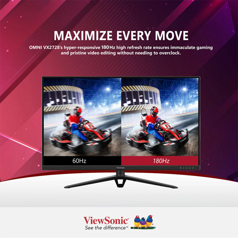 ViewSonic VX2728 27" IPS 180Hz, FHD 1080p Gaming Monitor, Built-in Speaker, AMD FreeSync Premium, VESA Adaptive Sync and clearMR, 0.5 ms, HDMI, DisplayPort