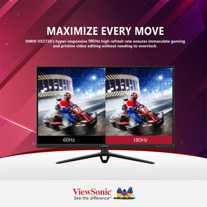 ViewSonic VX2728 27" IPS 180Hz, FHD 1080p Gaming Monitor, Built-in Speaker, AMD FreeSync Premium, VESA Adaptive Sync and clearMR, 0.5 ms, HDMI, DisplayPort