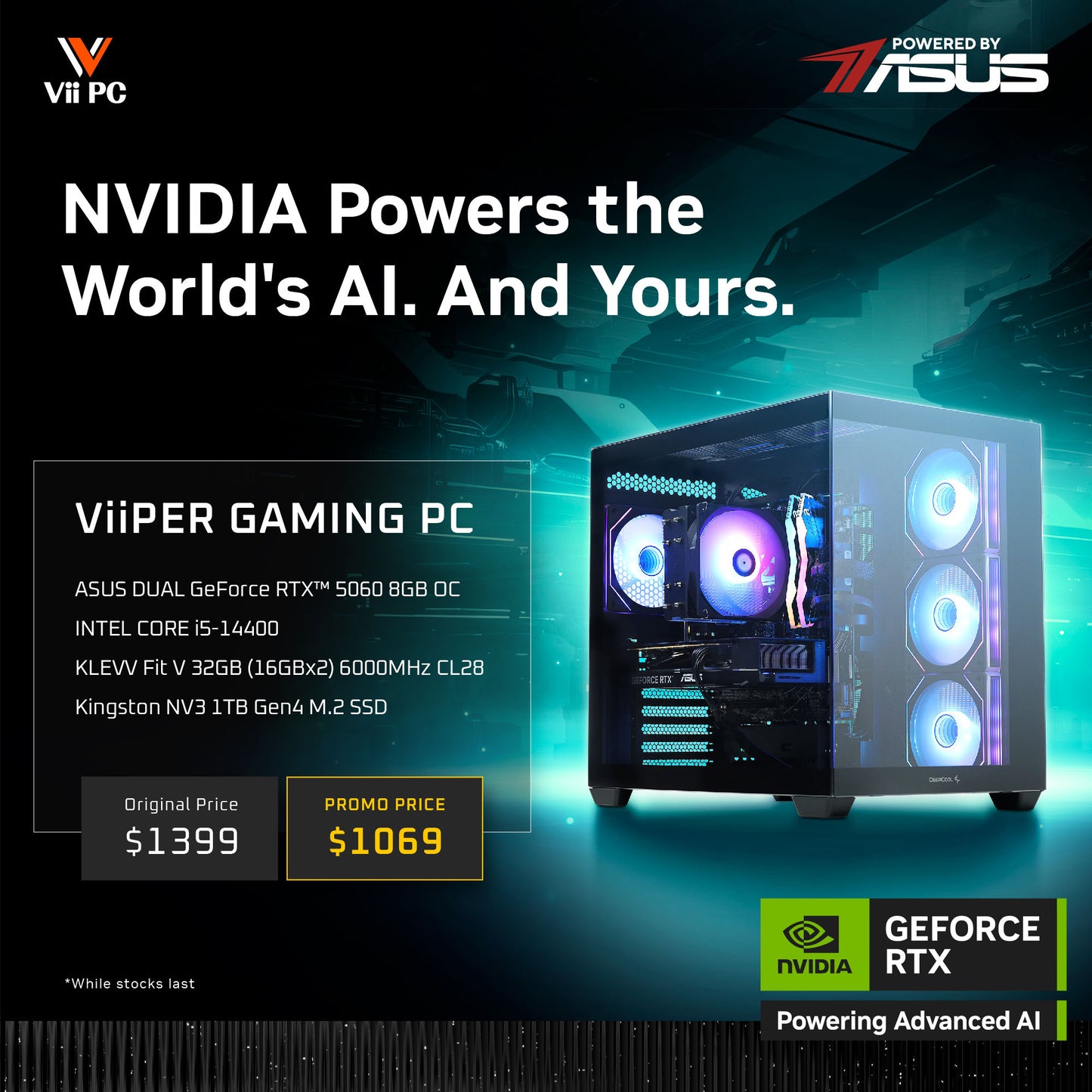 ViiPER Gaming PC - GeForce RTX 5060 8GB OC + Intel Core i5-14400 (Powered By ASUS) - AI PC