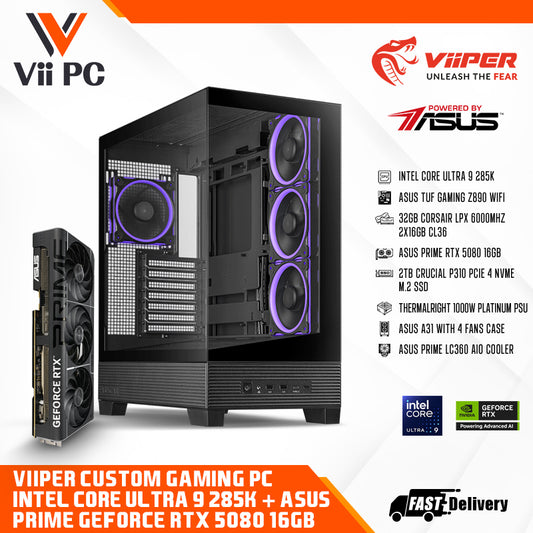 ViiPER Custom Gaming PC - Intel Core Ultra 9 285K, ASUS TUF GAMING Z890 WIFI + ASUS PRIME GeForce RTX 5080 16GB (Powered By ASUS)