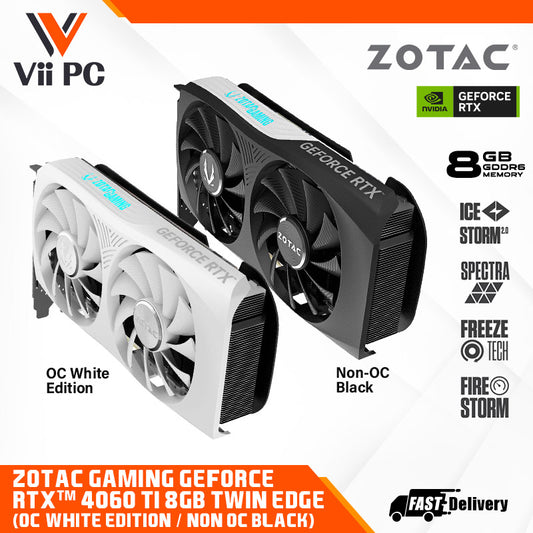 ZOTAC GAMING GeForce RTX 4060 Ti 8GB DDR6 Twin Edge GAMING Graphics Card (Black / OC White Edition)