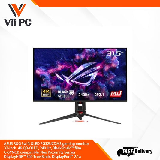 ASUS ROG Swift OLED PG32UCDM3 gaming monitor 32-inch 4K QD-OLED, 240 Hz, BlackShield film, G-SYNC compatible, Neo Proximity Sensor, DisplayHDR 500 True Black, DisplayPort 2.1a