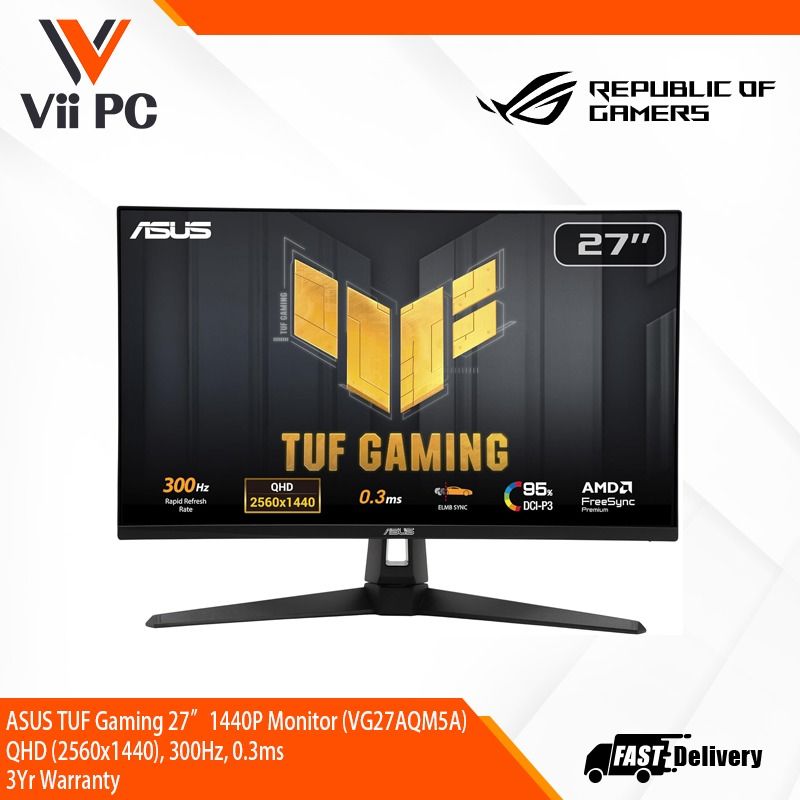 ASUS TUF GAMING VG27AQM5A-– 27-inch, QHD(2560x1440), 300Hz, Fast IPS, ELMB Sync, 0.3ms (GTG), Stereo speaker, 95% DCI-P3, DisplayWidget Center