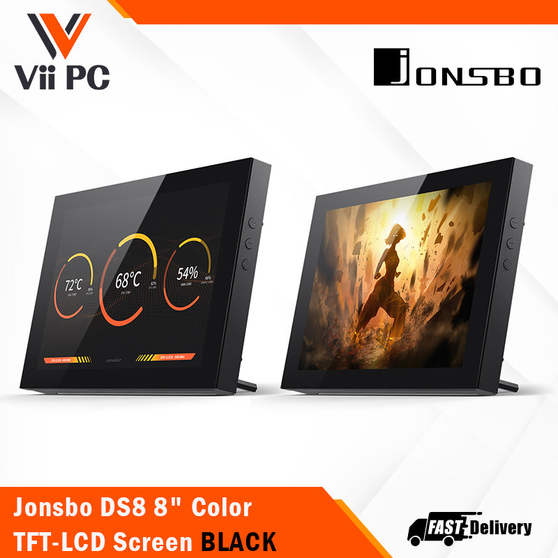 Jonsbo DS8 8" Color TFT-LCD, 1280x800, 60Hz, 30ms, Standalone use or install into D31/41, 1Yr Wty BLACK/WHITE For Case