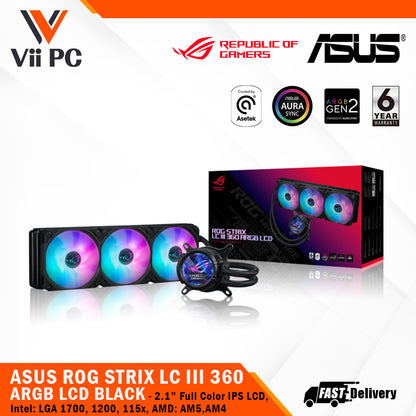 ASUS ROG STRIX LC III 360 ARGB LCD BLACK/WHITE EDITION CPU Liquid Cooler, 2.1" Full Color IPS LCD, Intel: LGA1700,1200,115x, AMD: AM5,AM4, 6 Yrs Wty